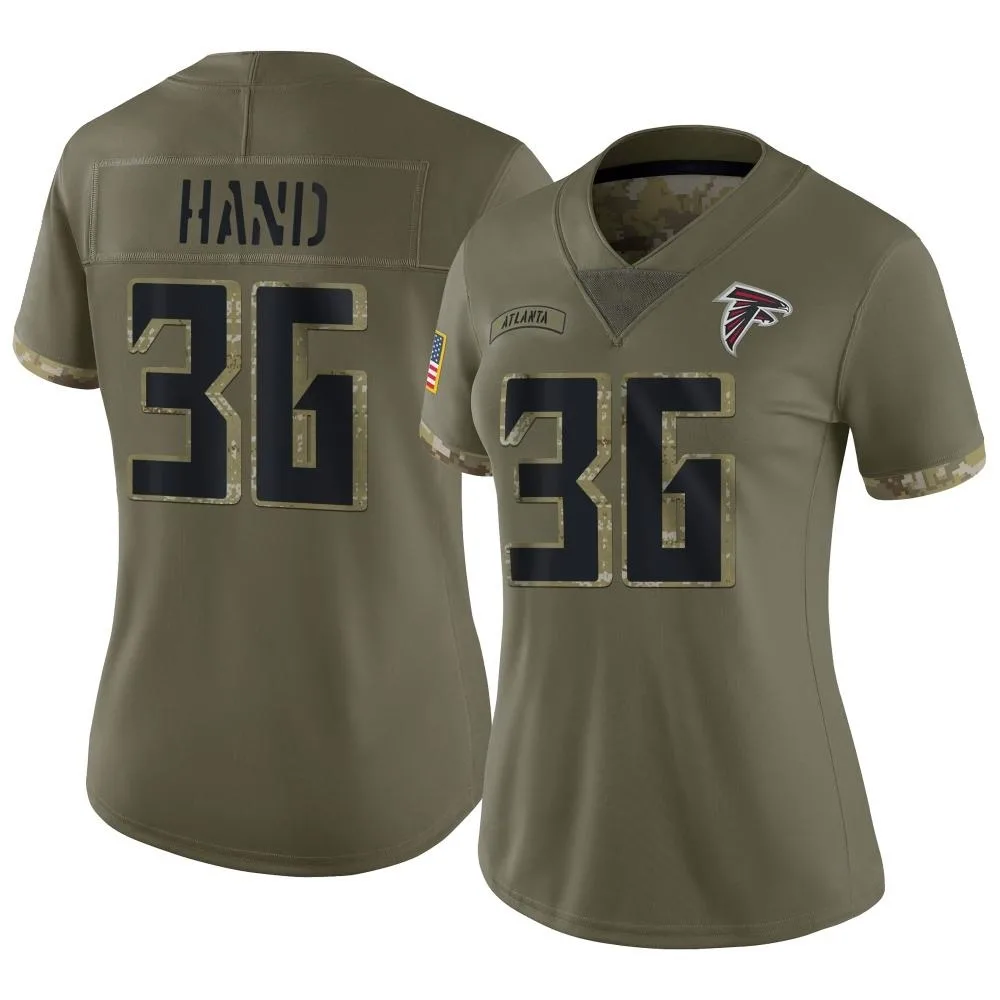 Harrison Hand Atlanta Falcons Women's Nike 2022 Salute To Service Limited Olive Jersey Harrison Hand Atlanta Falcons Women's Nike 2022 Salute To Service Limited Olive Jersey
