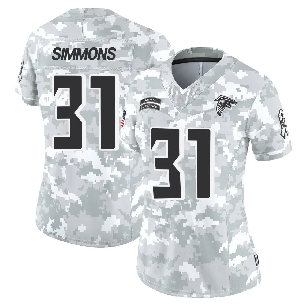 Justin Simmons Atlanta Falcons Women's Nike 2024 Salute To Service Limited Arctic Camo Jersey Justin Simmons Atlanta Falcons Women's Nike 2024 Salute To Service Limited Arctic Camo Jersey